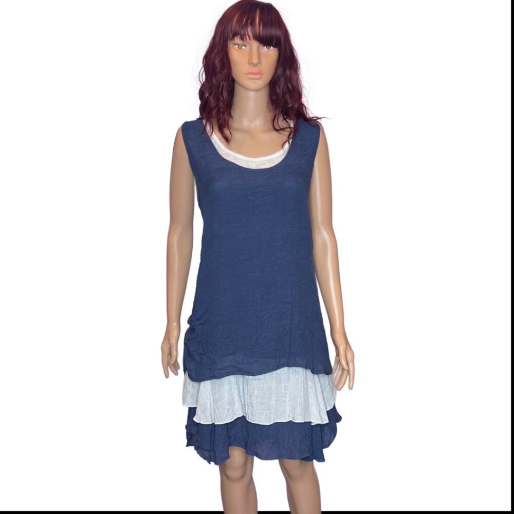 The Pyramid Collection Layered Dress,  Navy Blue and White Sz XL